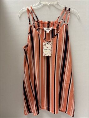 Pink Rose Striped Tank Top in Coral, Navy,  & White